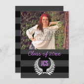 写真卒業モノグラムブラックパープル名門私立校風の 招待状 (正面/裏面)