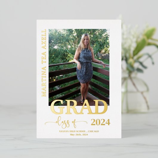 写真卒業実在金箔の発表 箔招待状 (立ち正面)