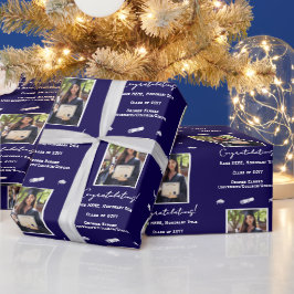 写真卒業式キャップ卒業式おめでとうございます、青 ラッピングペーパー