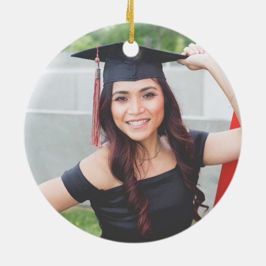 写真卒業式ブラックグレーモノグラムローレル セラミックオーナメント (裏面)