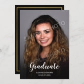 写真卒業発表カードブラック 案内状 (正面/裏面)