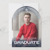 写真卒業発表ブルー&シルバースター 招待状 (正面)