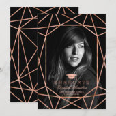 写真卒業発表幾何学的バラ金ゴールド 案内状 (正面/裏面)