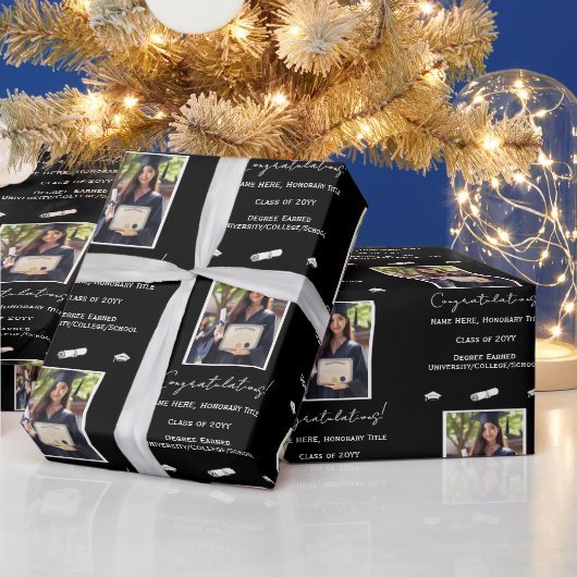 写真卒業祝い、白黒 ラッピングペーパー (クリスマス)