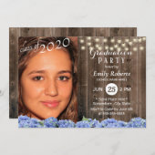 写真卒業素朴ウッドアジサイフローラ 招待状 (正面/裏面)