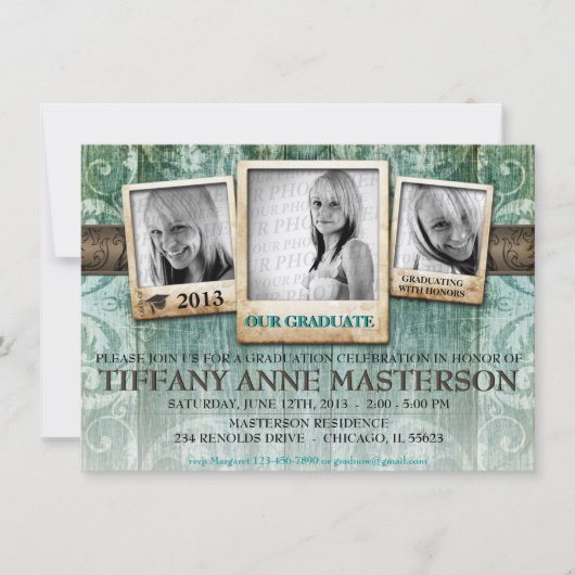 写真卒業素朴発表招待状 招待状 (正面)