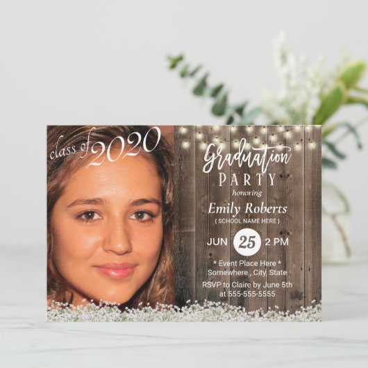 写真卒業素朴赤ちゃんの息のフローラ 招待状 (スタンド正面)