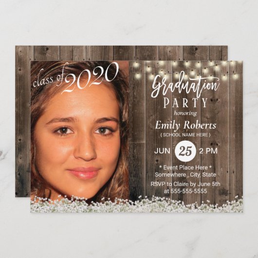 写真卒業素朴赤ちゃんの息のフローラ 招待状 (正面/裏面)