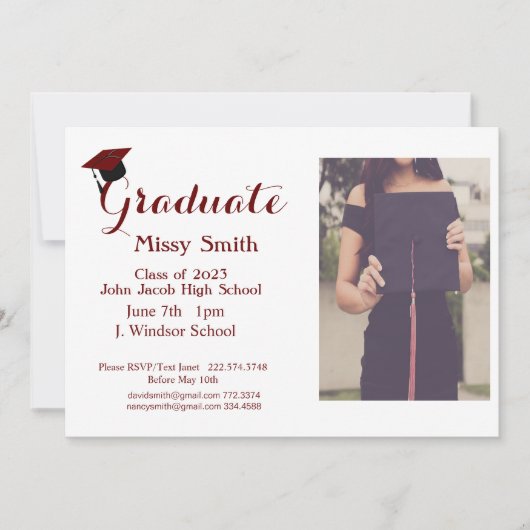 写真卒業2024年のクラスMaroon招待状 招待状 (正面)