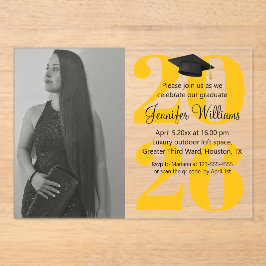 写真卒業2025パーティーqrコードオレンジ黄 アクリル招待状