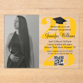 写真卒業2025パーティーqrコードオレンジ黄 アクリル招待状 (正面)