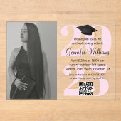 写真卒業2025パーティーqrコードピンクスクリプト アクリル招待状 (正面)