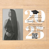 写真卒業2025パーティーqrコード白いスクリプト アクリル招待状 (正面)