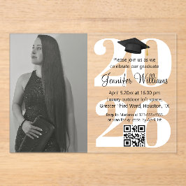 写真卒業2025パーティーqrコード白いスクリプト アクリル招待状