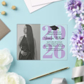 写真卒業2025パーティーqrコード紫スクリプト アクリル招待状 (インサイチュ (ウェディング))