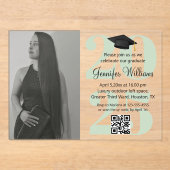 写真卒業2025パーティーqrコード緑のスクリプト アクリル招待状 (正面)