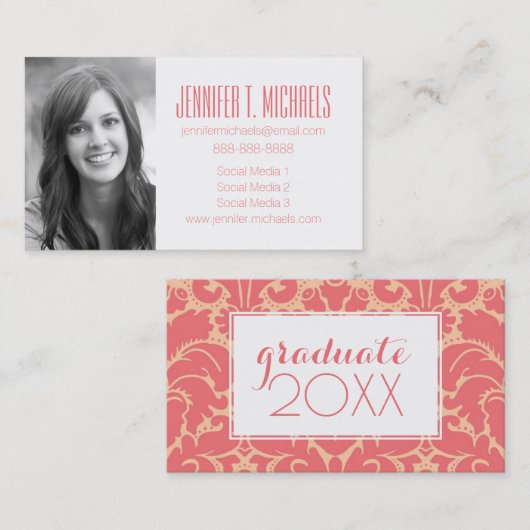 写真卒業|バロックスタイルダマスクの背景 コーリングカード (正面/裏面)