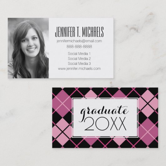 写真卒業|パタアーガイル柄のーン コーリングカード (正面/裏面)