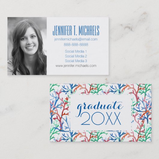 写真卒業|水彩サンゴ模様 コーリングカード (正面/裏面)