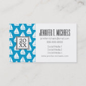 写真卒業|淡い青の帆船の模様 コーリングカード (裏面)