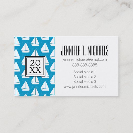 写真卒業|淡い青の帆船の模様 コーリングカード (裏面)