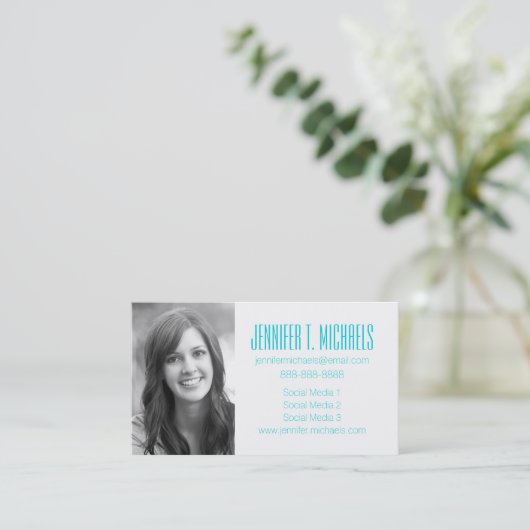 写真卒業|白とアクアジグザグ コーリングカード (スタンド正面)