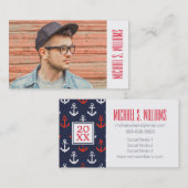 写真卒業|赤白と青の海軍パターン コーリングカード (正面/裏面)