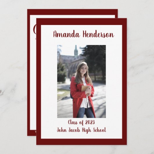 写真卒業、2023年マルーンのクラス 招待状 (正面/裏面)