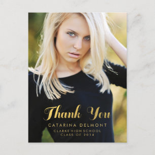写真卒業Thank フェイク You Gold Foil ポストカード