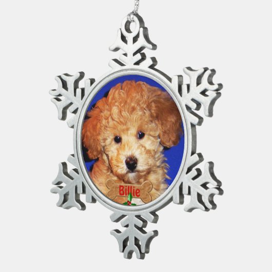 写真及び名前パーソナライズな犬のオーナメントのクリスマス スノーフレークピューターオーナメント (右)