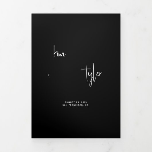 写真名スクリプト結婚式RSVP詳細QRコード 三つ折り招待状 (カバー)