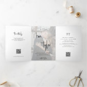 写真名スクリプト結婚式RSVP詳細QRコード 三つ折り招待状 (内部)