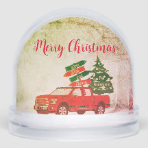 写真名レッドトラックメリーレトロヴィンテージクリスマス