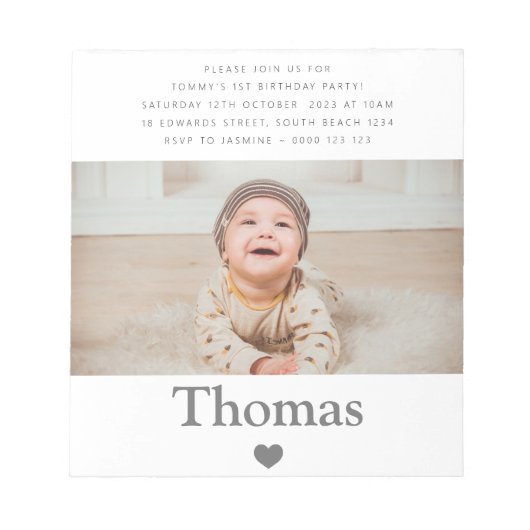 写真名最初の誕生日パーティーハート ノートパッド (正面)