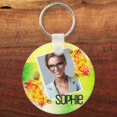 写真名水彩フローラ緑の花バラ キーホルダー (正面)