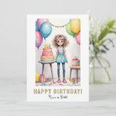 *写真名 誕生日カードの女の子 - ケーキ 招待状 (スタンド正面)