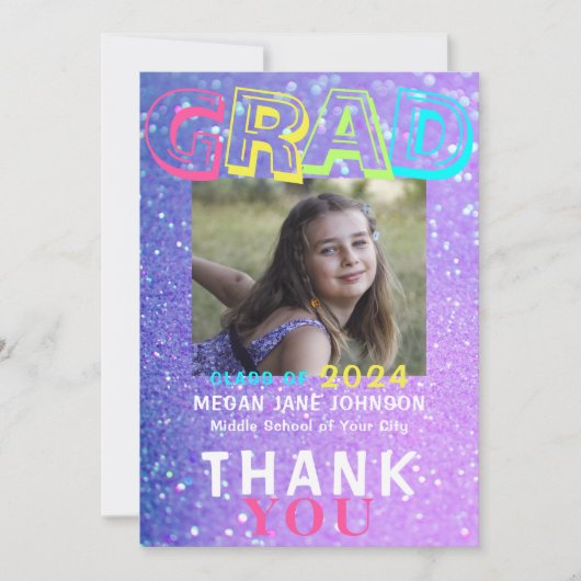 写真大学院ガーリー8年生タイポグラフィ サンキューカード (正面)