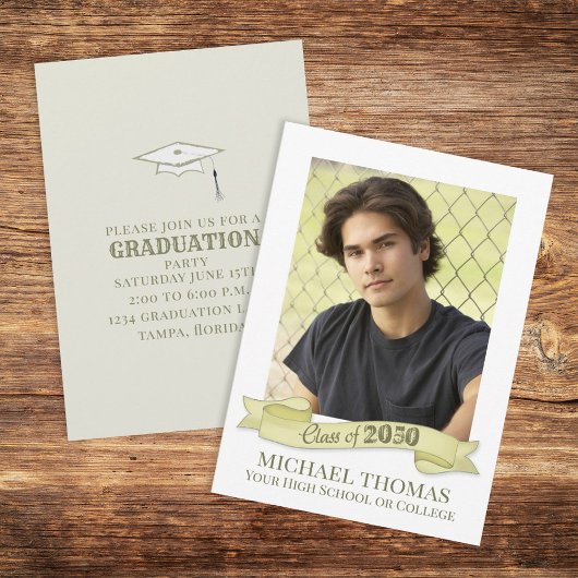 写真大学院モダントレンディーシンプル金ゴールドバナー 招待状