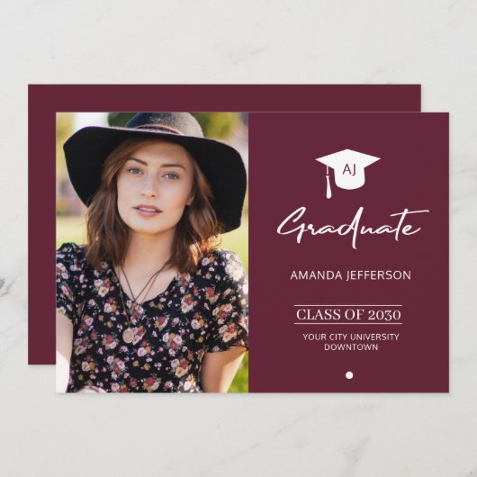 写真大学院卒業発表バーガンディ 案内状 (正面/裏面)