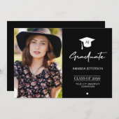 写真大学院卒業発表ブラック 案内状 (正面/裏面)