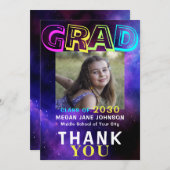 写真大学院生ネオングロー8年生のタイポグラフィ サンキューカード (正面/裏面)