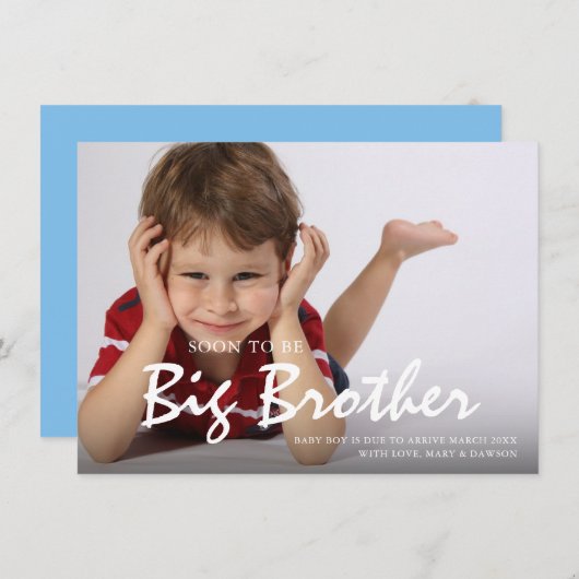 写真妊娠ビッグブラザーブルーの告知カード 案内状 (正面/裏面)
