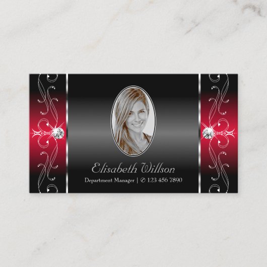 写真威厳のある付き白黒の四角い宝石 名刺 (正面)