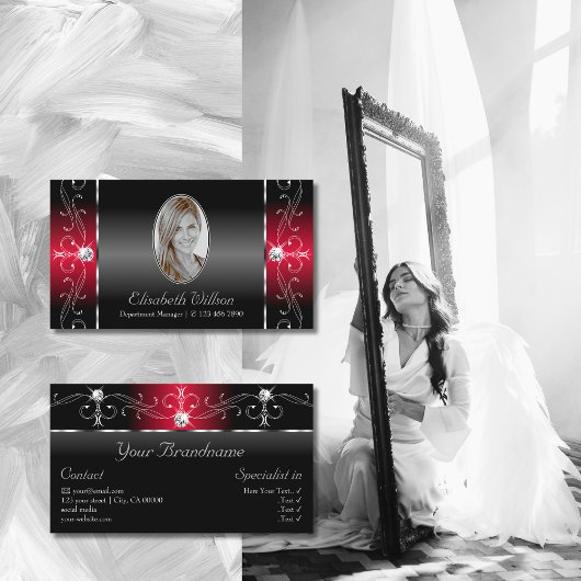 写真威厳のある付き白黒の四角い宝石 名刺