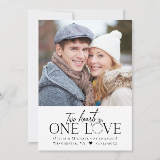 写真婚約発表2つのハート1つの愛 案内状 (正面)