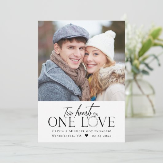 写真婚約発表2つのハート1つの愛 案内状 (スタンド正面)