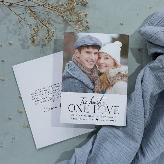 写真婚約発表2つのハート1つの愛 案内状