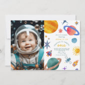 写真宇宙飛行士の周りの最初の旅1日の誕生日 招待状 (正面)