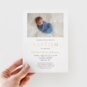 写真宗教クロスブルーボーイバプテスマ金ゴールド 箔招待状