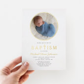 写真宗教クロスボーイバプテスマ金ゴールド 箔招待状